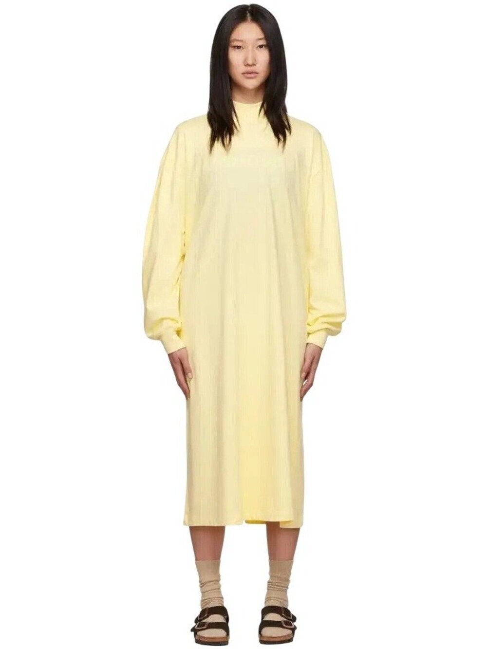 Fear of God ESSENTIALS Canary Yellow Long Sleeve Midi Dress Women S NWOT